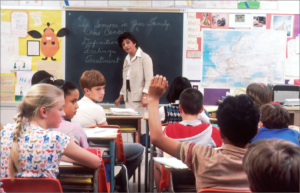 Classroom image with blackboard & teacher